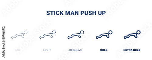 stick man push up icon. Thin, light, regular, bold, black stick man push up icon set from behavior and action collection. Editable stick man push up symbol can be used web and mobile