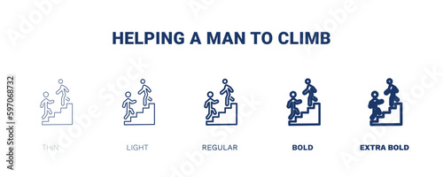 helping a man to climb icon. Thin, light, regular, bold, black helping a man to climb icon set from behavior and action collection. Editable helping a man to climb symbol can be used web and mobile