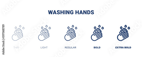 washing hands icon. Thin, light, regular, bold, black washing hands icon set from behavior and action collection. Editable washing hands symbol can be used web and mobile