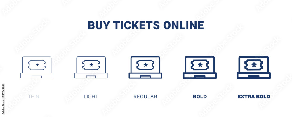 buy tickets online icon. Thin, light, regular, bold, black buy tickets online icon set from cinema and theater collection. Editable buy tickets online symbol can be used web and mobile