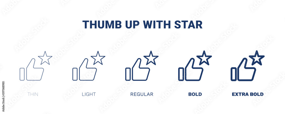 Fototapeta premium thumb up with star icon. Thin, light, regular, bold, black thumb up with star icon set from cinema and theater collection. Editable thumb up with star symbol can be used web and mobile