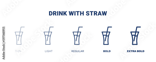 drink with straw icon. Thin  light  regular  bold  black drink with straw icon set from cinema and theater collection. Editable drink with straw symbol can be used web and mobile