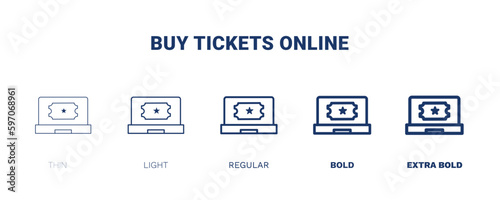 buy tickets online icon. Thin, light, regular, bold, black buy tickets online icon set from cinema and theater collection. Editable buy tickets online symbol can be used web and mobile