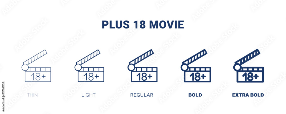 plus 18 movie icon. Thin, light, regular, bold, black plus 18 movie icon set from cinema and theater collection. Editable plus 18 movie symbol can be used web and mobile