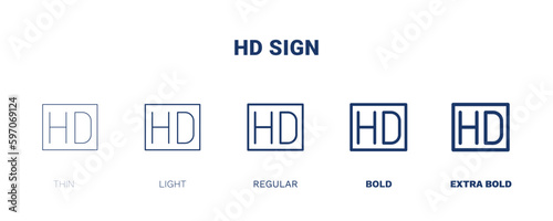 hd sign icon. Thin, light, regular, bold, black hd sign icon set from cinema and theater collection. Editable hd sign symbol can be used web and mobile