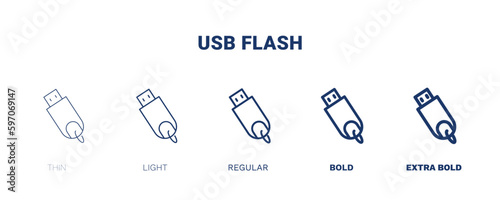 usb flash icon. Thin, light, regular, bold, black usb flash icon set from hardware and equipment collection. Editable usb flash symbol can be used web and mobile