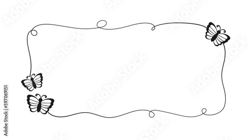 Cute Rectangle Butterfly Frame Silhouette. Spring Summer Border Vector Illustration.