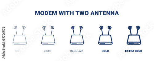 modem with two antenna icon. Thin, light, regular, bold, black modem with two antenna icon set from hardware and equipment collection. Editable modem with two antenna symbol can be used web and mobile