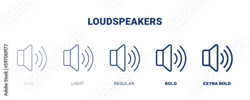 loudspeakers icon. Thin, light, regular, bold, black loudspeakers icon set from hardware and equipment collection. Editable loudspeakers symbol can be used web and mobile