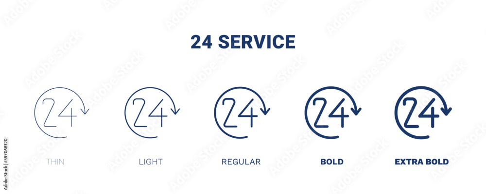 24 service icon. Thin, light, regular, bold, black 24 service icon set from hotel and restaurant collection. Editable 24 service symbol can be used web and mobile