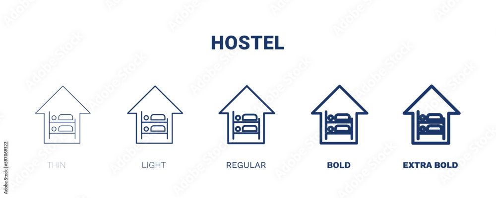 hostel icon. Thin, light, regular, bold, black hostel icon set from hotel and restaurant collection. Editable hostel symbol can be used web and mobile hostel icon. Thin, light, regular, bold, black hostel icon set from hotel and restaurant collection. Editable hostel symbol can be used web and mobile