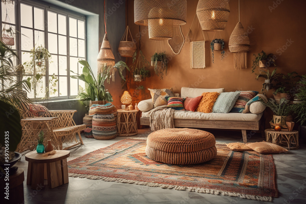 bohemian interior design living room ai generated art bohemian interior design living room ai generated art