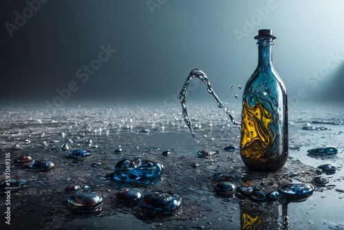 liquid splash in a glass bottle