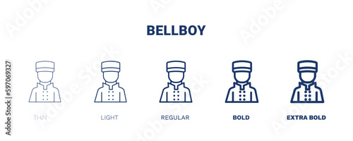 bellboy icon. Thin, light, regular, bold, black bellboy icon set from hotel and restaurant collection. Editable bellboy symbol can be used web and mobile