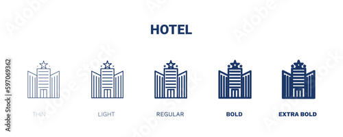 hotel icon. Thin  light  regular  bold  black hotel icon set from hotel and restaurant collection. Editable hotel symbol can be used web and mobile