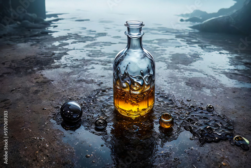 liquid splash in a glass bottle