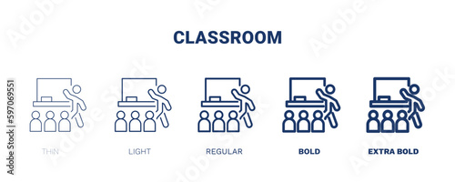 classroom icon. Thin, light, regular, bold, black classroom icon set from humans and behavior collection. Editable classroom symbol can be used web and mobile