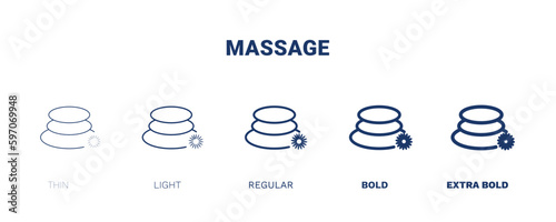 massage icon. Thin, light, regular, bold, black massage icon set from beauty and elegance collection. Editable massage symbol can be used web and mobile