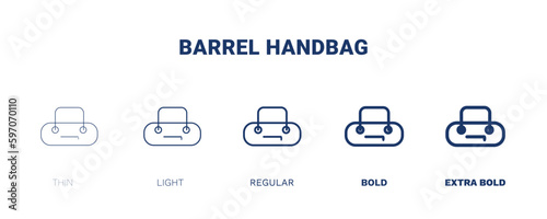 barrel handbag icon. Thin, light, regular, bold, black barrel handbag icon set from clothes and outfit collection. Editable barrel handbag symbol can be used web and mobile