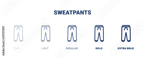 sweatpants icon. Thin  light  regular  bold  black sweatpants icon set from clothes and outfit collection. Editable sweatpants symbol can be used web and mobile