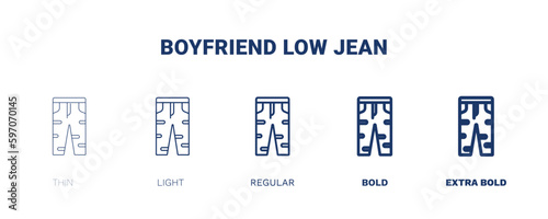 boyfriend low jean icon. Thin, light, regular, bold, black boyfriend low jean icon set from clothes and outfit collection. Editable boyfriend low jean symbol can be used web and mobile