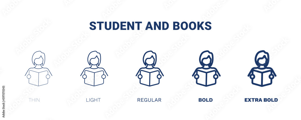 student and books icon. Thin, light, regular, bold, black student and books icon set from education and science collection. Editable student and books symbol can be used web and mobile student and books icon. Thin, light, regular, bold, black student and books icon set from education and science collection. Editable student and books symbol can be used web and mobile