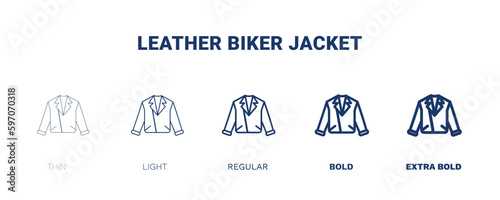 leather biker jacket icon. Thin, light, regular, bold, black leather biker jacket icon set from clothes and outfit collection. Editable leather biker jacket symbol can be used web and mobile