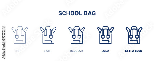 school bag icon. Thin, light, regular, bold, black school bag icon set from education and science collection. Editable school bag symbol can be used web and mobile