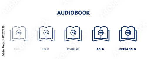 audiobook icon. Thin, light, regular, bold, black audiobook icon set from education and science collection. Editable audiobook symbol can be used web and mobile