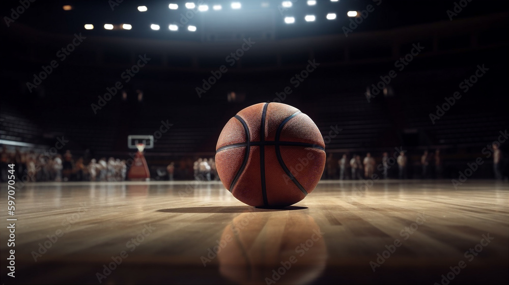 Basketball ball on arena, sport background. AI generated. Basketball ball on arena, sport background. AI generated.