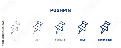 pushpin icon. Thin, light, regular, bold, black pushpin icon set from education and science collection. Editable pushpin symbol can be used web and mobile