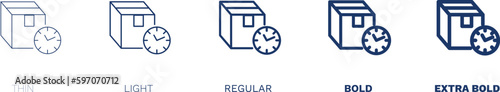 delivery delay icon. Thin, light, regular, bold, black delivery delay icon set from delivery and logistics collection. Editable delivery delay symbol can be used web and mobile