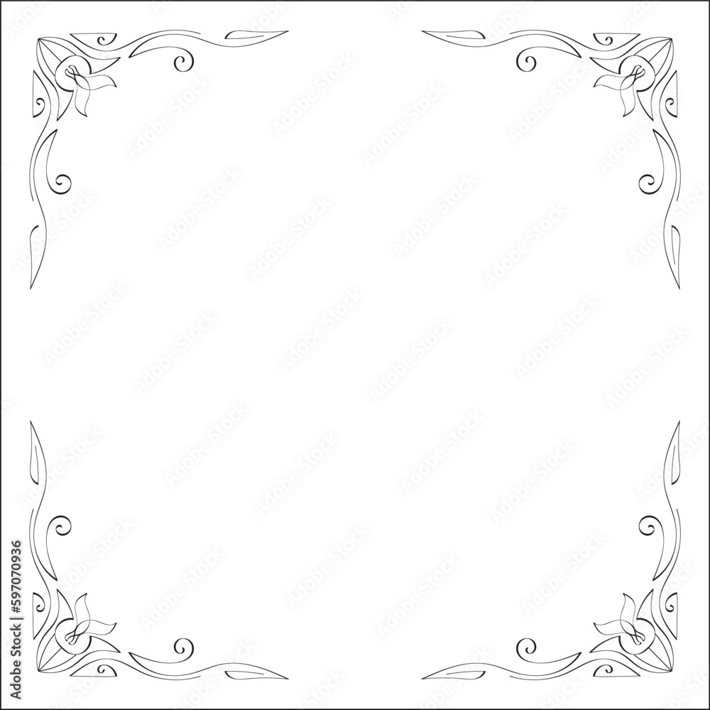 Elegant black and white monochrome ornamental border for greeting cards, banners, invitations. Vector frame for all sizes and formats. Isolated vector illustration.	