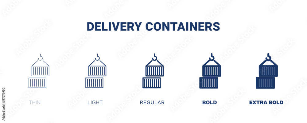 delivery containers icon. Thin, light, regular, bold, black delivery containers icon set from delivery and logistics collection. Editable delivery containers symbol can be used web and mobile