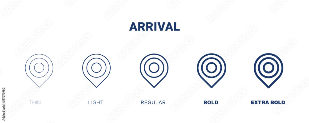 arrival icon. Thin, light, regular, bold, black arrival icon set from delivery and logistics collection. Editable arrival symbol can be used web and mobile