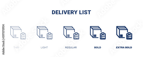 delivery list icon. Thin, light, regular, bold, black delivery list icon set from delivery and logistics collection. Editable delivery list symbol can be used web and mobile