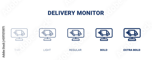 delivery monitor icon. Thin, light, regular, bold, black delivery monitor icon set from delivery and logistics collection. Editable delivery monitor symbol can be used web and mobile