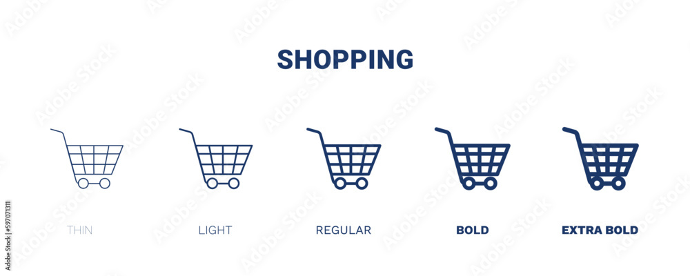 shopping icon. Thin, light, regular, bold, black shopping icon set from real estate industry collection. Editable shopping symbol can be used web and mobile