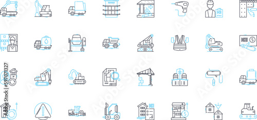 Builders linear icons set. Construction, Renovation, Framing, Carpentry, Masonry, Plumbing, Electrical line vector and concept signs. Roofing,Flooring,Drywall outline illustrations Generative AI