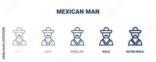 mexican man icon. Thin, light, regular, bold, black mexican man icon set from social media marketing collection. Editable mexican man symbol can be used web and mobile