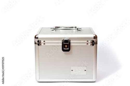 Nickel-plated metal chest with a lock for CDs or other things and jewelry.