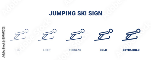 jumping ski sign icon. Thin, light, regular, bold, black jumping ski sign icon set from sport and games collection. Editable jumping ski sign symbol can be used web and mobile