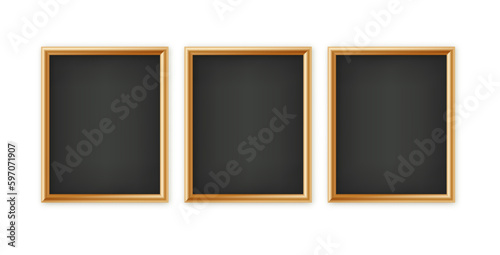 Signboards in a wooden frame hanging . Restaurant menu board. School vector chalkboard, writing surface for text or drawing. Blank advertising or presentation boards. Vector.