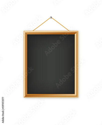 Signboards in a wooden frame hanging . Restaurant menu board. School vector chalkboard, writing surface for text or drawing. Blank advertising or presentation boards. Vector.