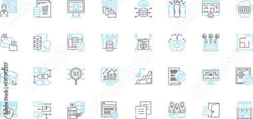 Performance metrics linear icons set. Efficiency, Effectiveness, Productivity, Accuracy, Speed, Responsiveness, Quality line vector and concept signs. Timeliness,Utilization,Transparency Generative AI
