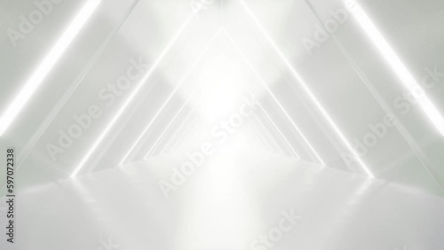 abstract white futuristic triangle tunnel architecture, loop animation.