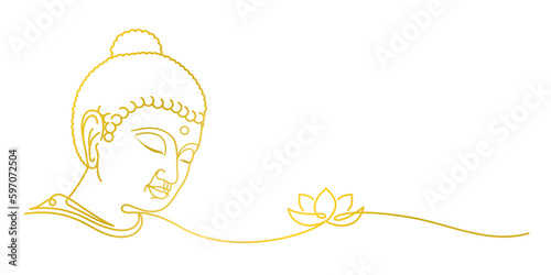 buddha head line art with golden color for vesak day