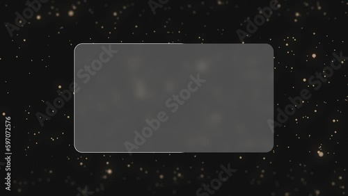 The video contains: The frame is transparent in the form of glass, static, on which you can display text, advertising, information. The frame is set against a background of fairy-tale, magical particl