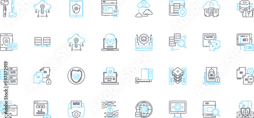 Cyber defense linear icons set. Encryption, Firewall, Malware, Hacking, Antivirus, Intrusion, Cybercrime line vector and concept signs. Vulnerability,Phishing,Passwords outline Generative AI