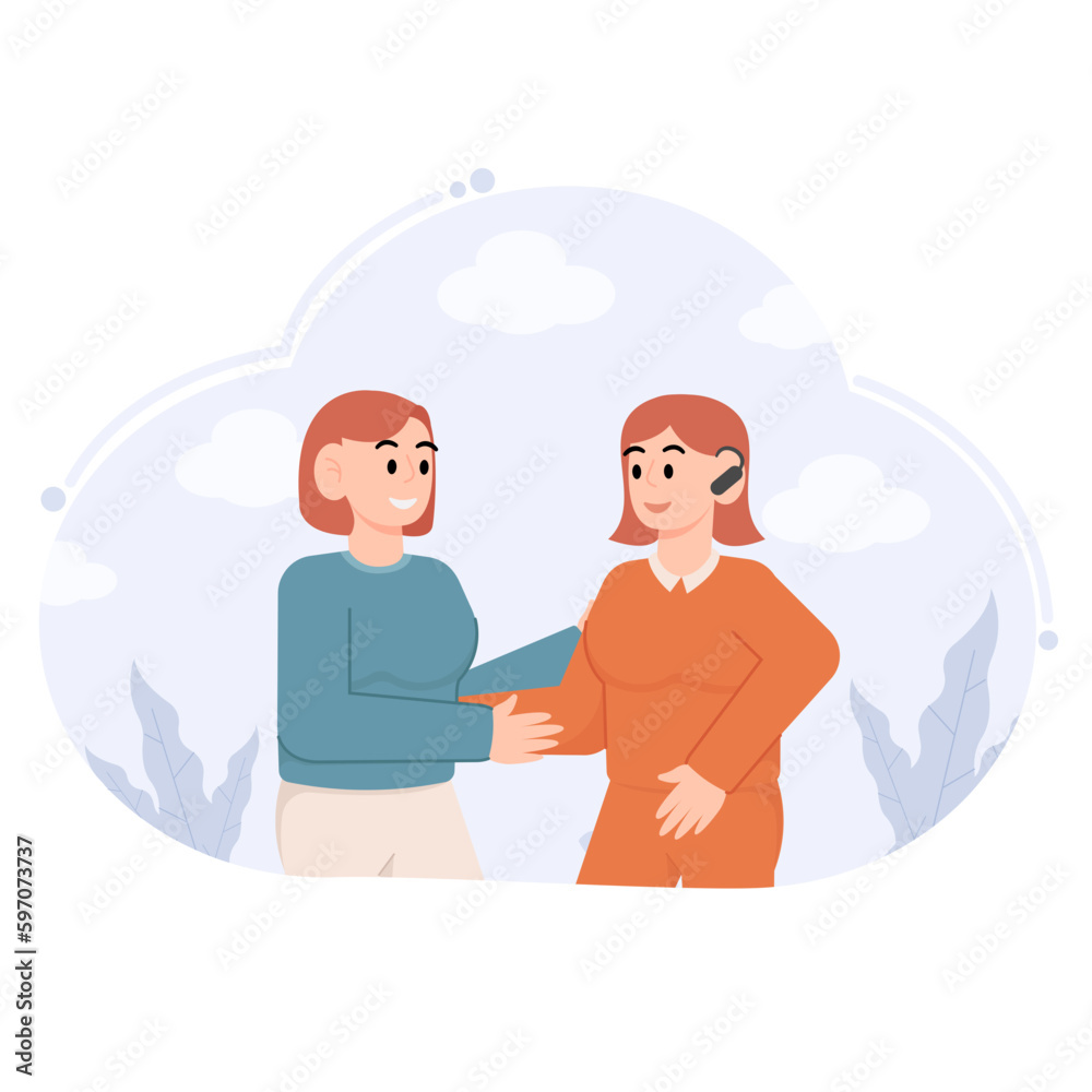 A Woman Talking To A Woman With A Disability Cannot Hear Illustration